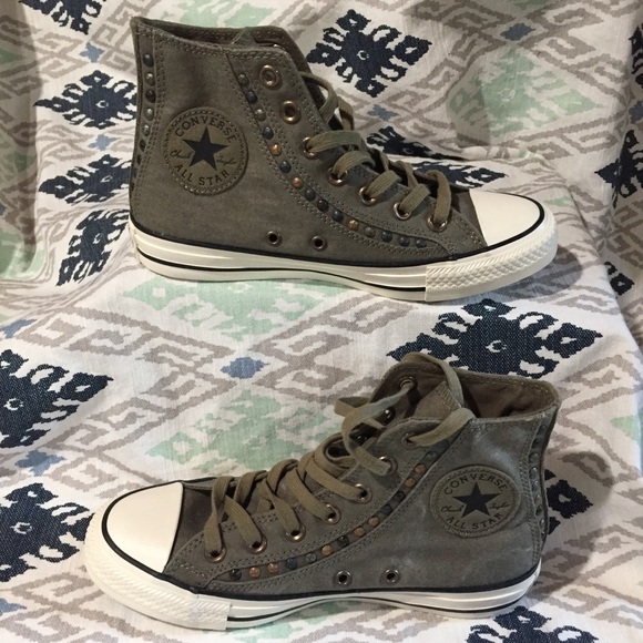 New RARE Converse Olive Green Studded High Tops - Picture 2 of 7